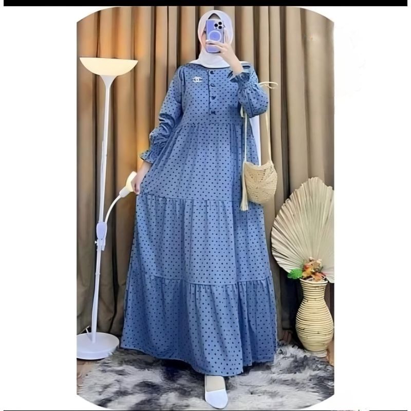Gamis Wanita Susun Polkadot Bahan Rayon Premium Adem - Gamis Jumbo Kekinian