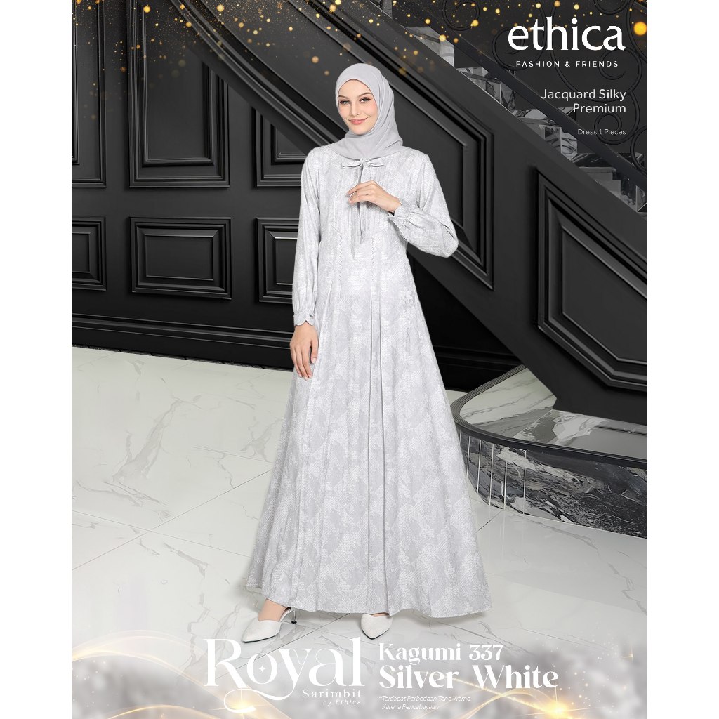 Couple Gamis Ibu dan Anak ROYAL 67 SILVER WHITE, KAGUMI 337/ KAGUMI KIDS 180 (ETHICA MATARAM)