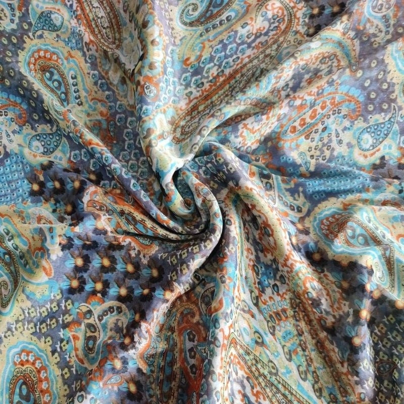 Kain Batik Motif Etnik - Kain ceruty silk - kain ceruty Korean - bahan kain sutra - kain sifon salju