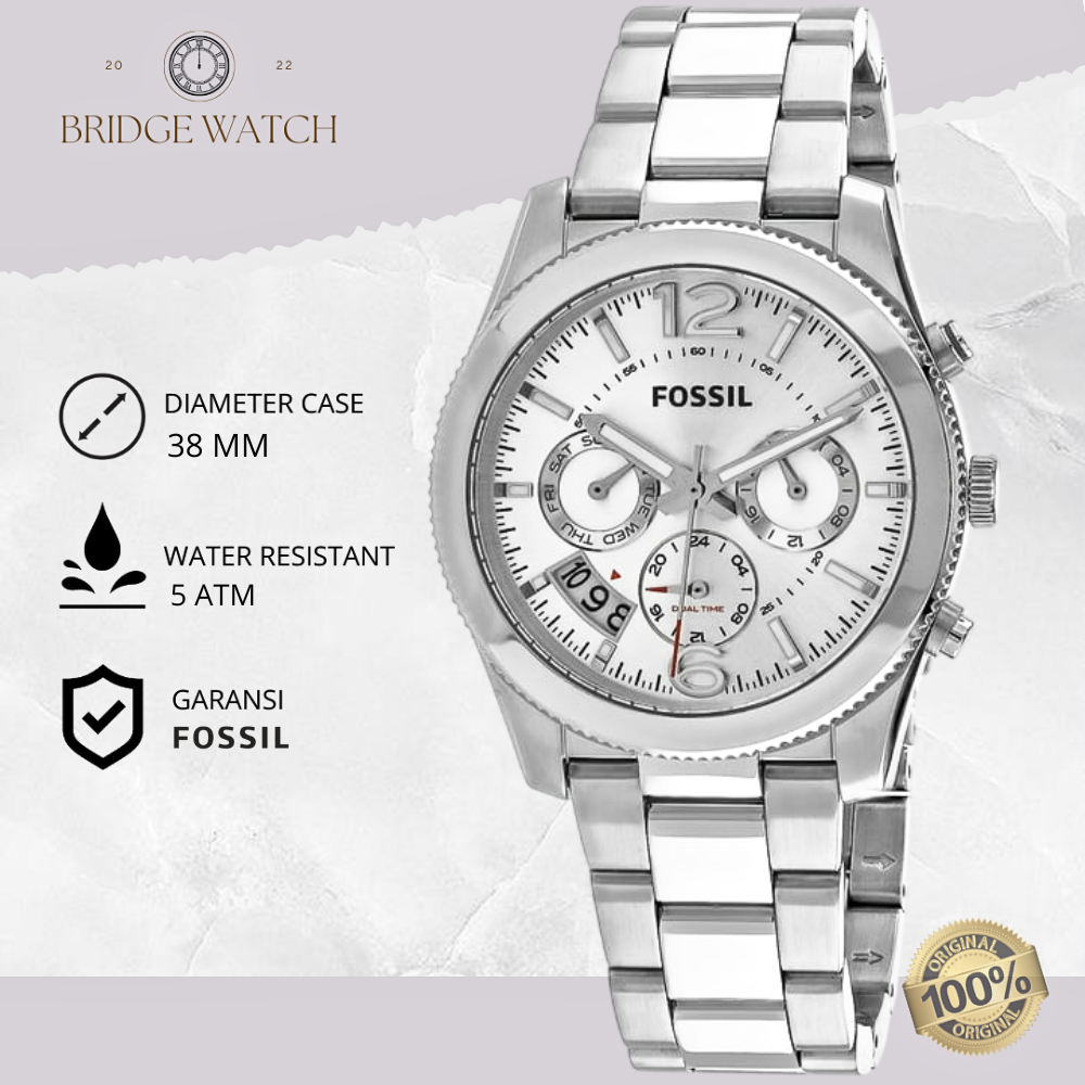 Jam Tangan Wanita Fossil ES3883 Original Ladies Boyfriend Analog Stainless Steel Strap Rantai Cewek 