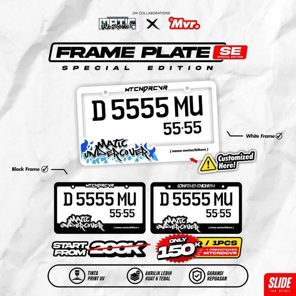 Frame Plat Matic Undercover x MVR plat nomor frame plat kalcer custom plat nomor frame plat design c