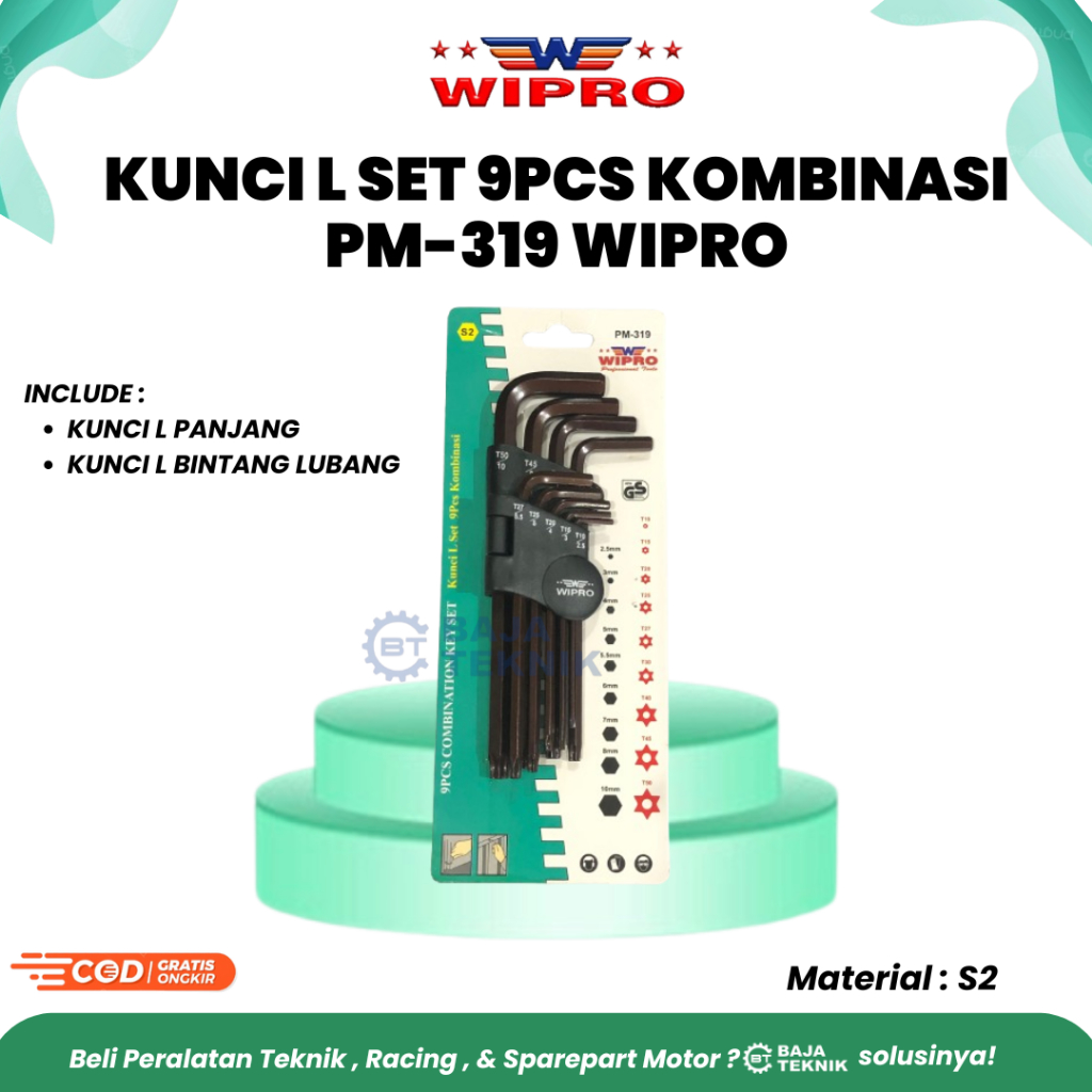 WIPRO KUNCI L SET 9PCS KOMBINASI PM-319 | 9PCS COMBINATION KEY SET WIPRO | KUNCI L SET PANJANG MIX D