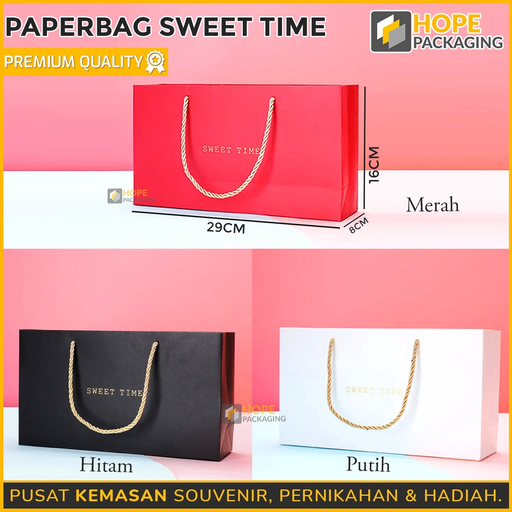 

Paper Bag Sweet Time Size : 29 x 16 x 8 / Paper Bag Box Kotak Panjang Souvenir Coklat Valentine / Box Hadiah Valentine/ Paper Bag Warna/Paper Bag Persegi Panjang/ Paper Bag Kado