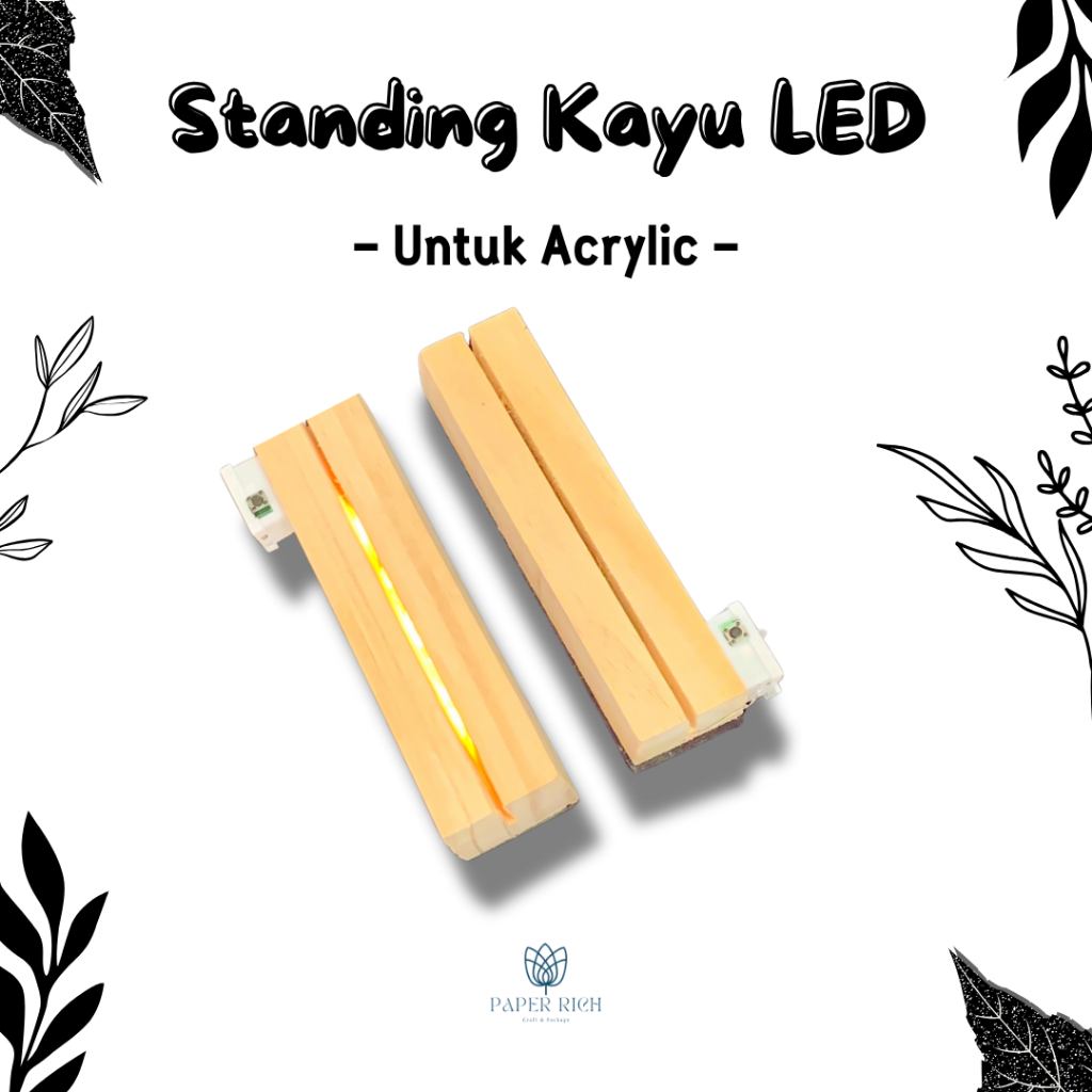 Standing Kayu Akrilik LED Tatakan Kayu  Tag Holder Kayu Lampu Tidur Akrilik Mahajana Souvenir