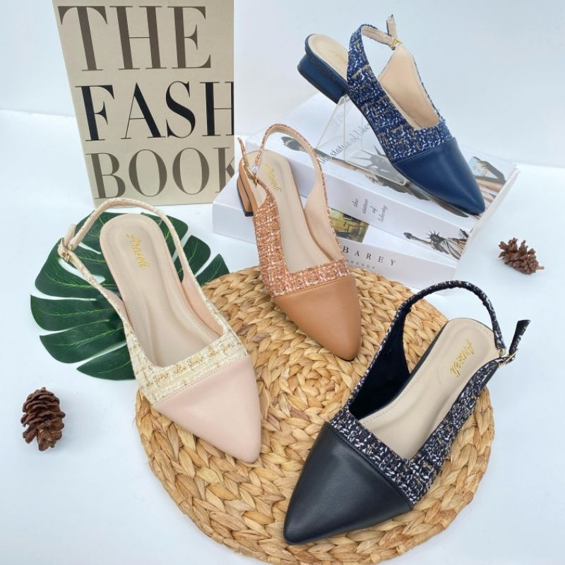 Heels Mules Wanita CLARA ARASELI | Sepatu Sandal Hak 3cm Ujung Lancip Elegan Nyaman