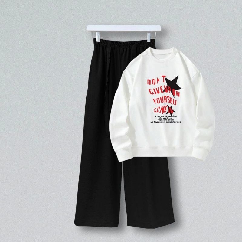Veronaika - Set Sweater Fleece Oblong Dan Celana Kulot Wanita Bintang Remaja