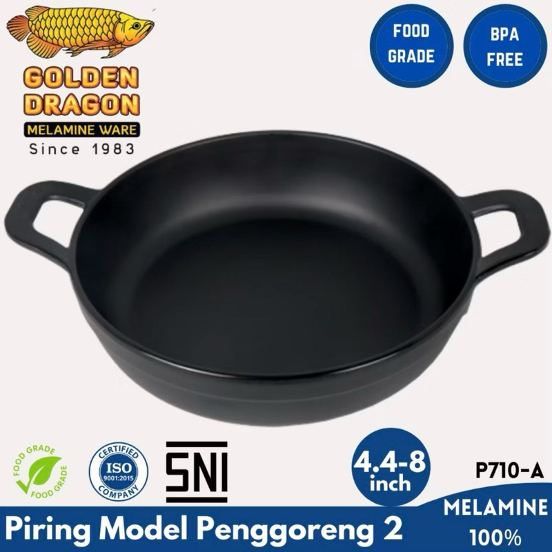 Piring Model Penggorengan Gagang Golden Dragon Melamine / Piring Mangkuk Saji Melamin Panci Saucepan