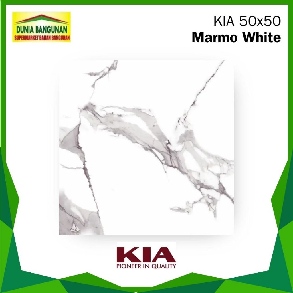 Keramik 50X50 Putih Corak Hitam KIA Marmo White 50x50 Keramik Glossy / Keramik Lantai Ruang Tamu/ Ke