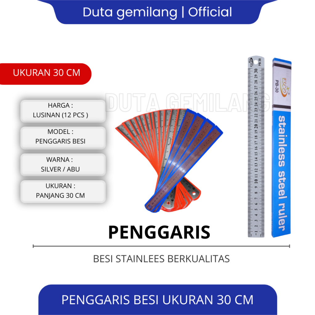 

( Harga 1 Lusin ) Penggaris Besi (Stainless) 30 cm / Mistar Besi / Penggaris Tukang / Penggaris Combo / Cod / Duta Gemilang