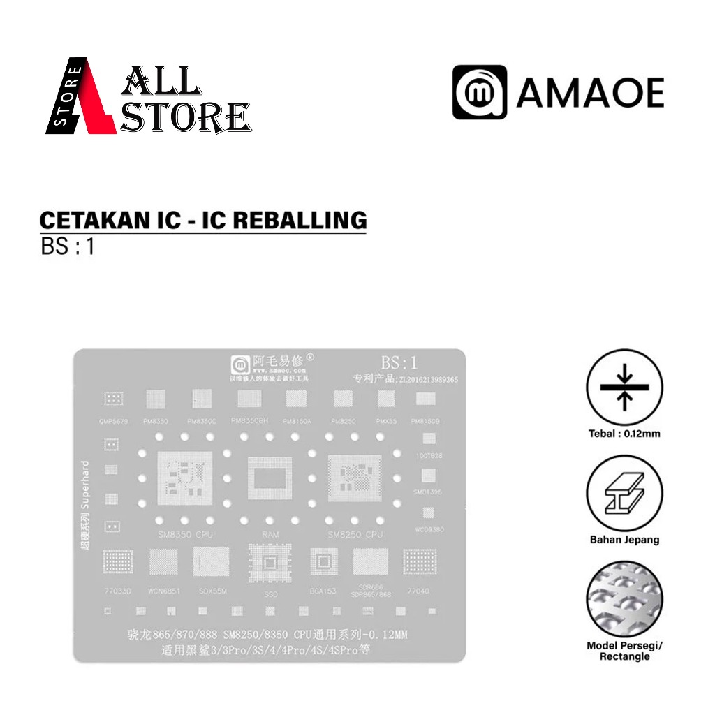 Amaoe BS 1 Cetakan IC BGA Reballing Stencil For Xiaomi Black Shark 3/3S/4/4S Pro SM8350 SM8250 CPU T