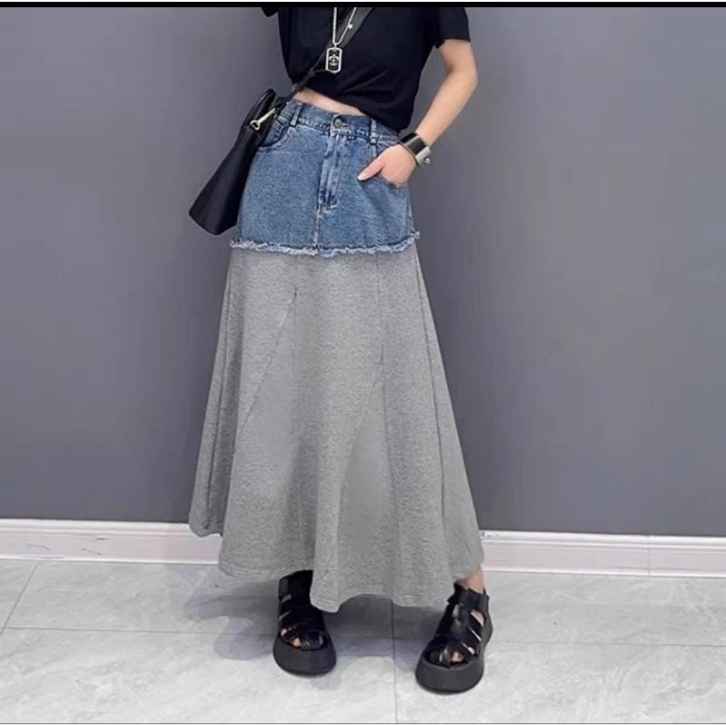 Rok kombinasi rok jeans premium BKK