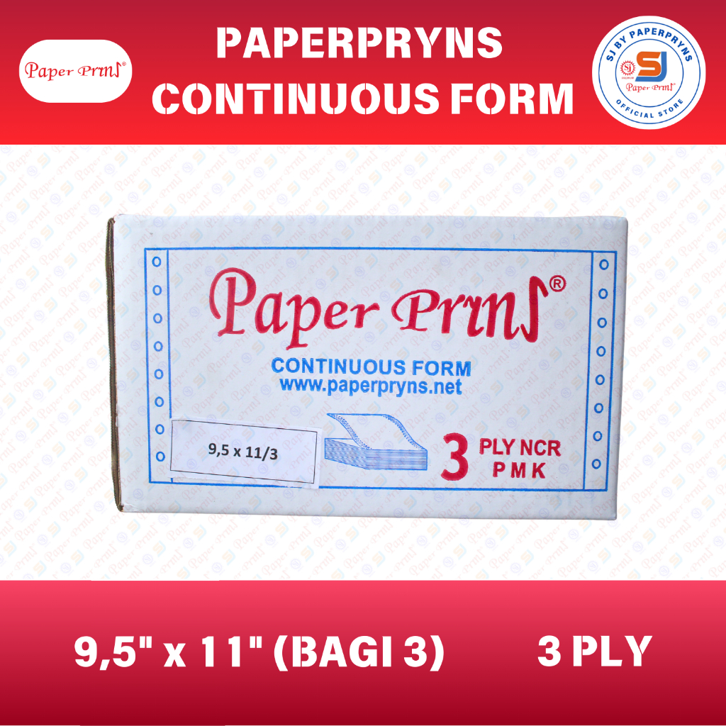 

PAPERPRYNS Continuous Form 9,5" × 11/3" (BAGI 3) - 3 PLY - NCR Sheets