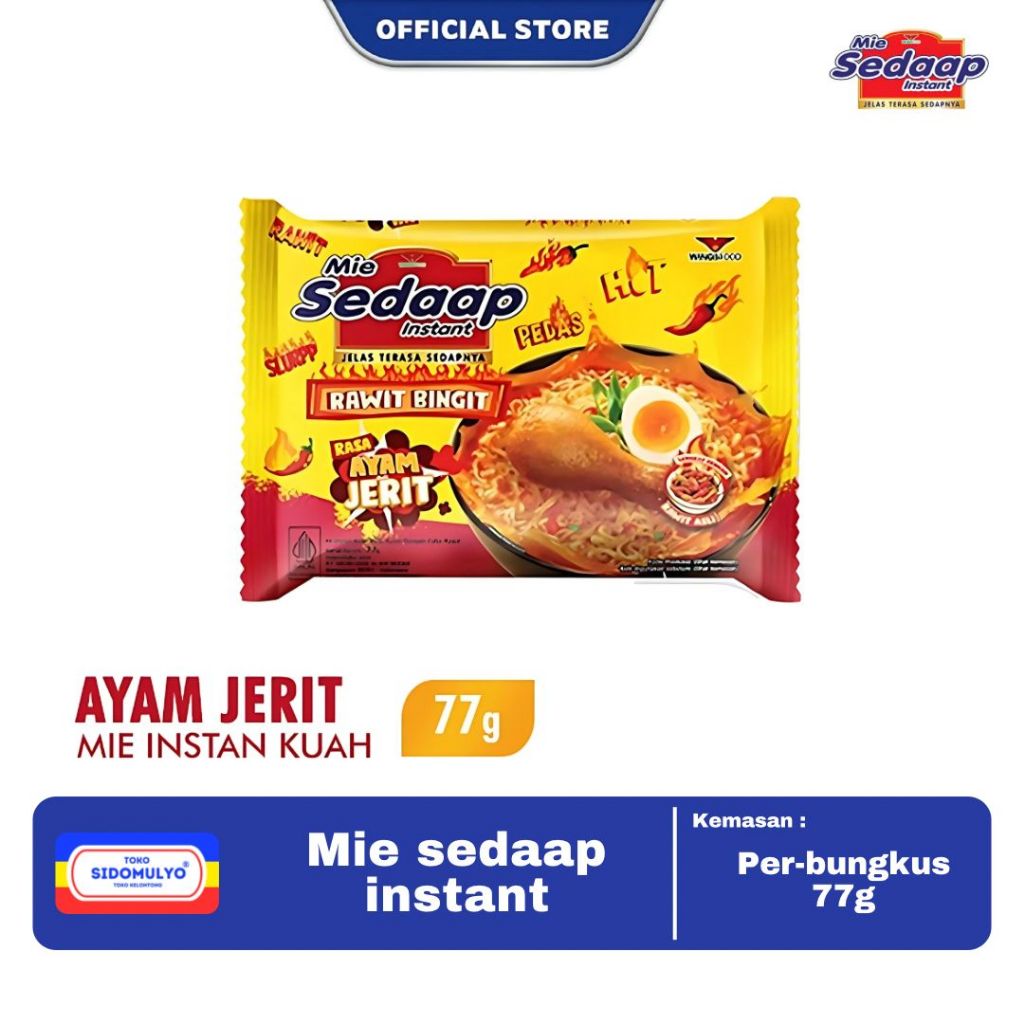 

Mie Sedaap RAWIT BINGIT Mi Instant HOT Mie Kuah Pedas Rasa AYAM JERIT 77gr