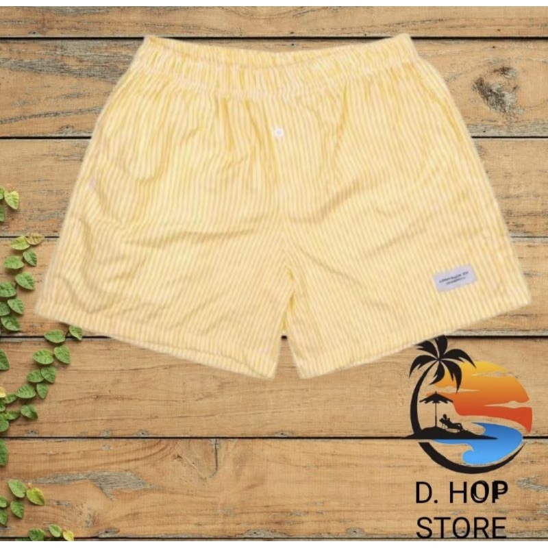 D'hop CELANA BOXER  PENDEK PRIA WANITA BOXER MOTIF GARIS GARIS SALUR KUNING - SHORPANTS - KOLOR BOXE
