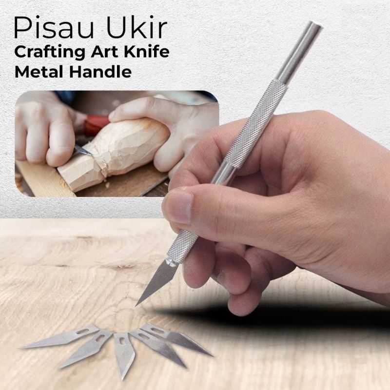 

Pen Cutter Engraving Pisau Ukir Seni Silver Stainless Steel Carving Knife + 5 Mata Pisau