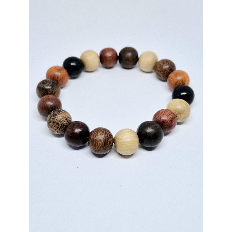 Gelang Kombinasi 11 Jenis Kayu / Gelang Pria / Gelang Wanita / Gelang Kombinasi Bulat 12mm