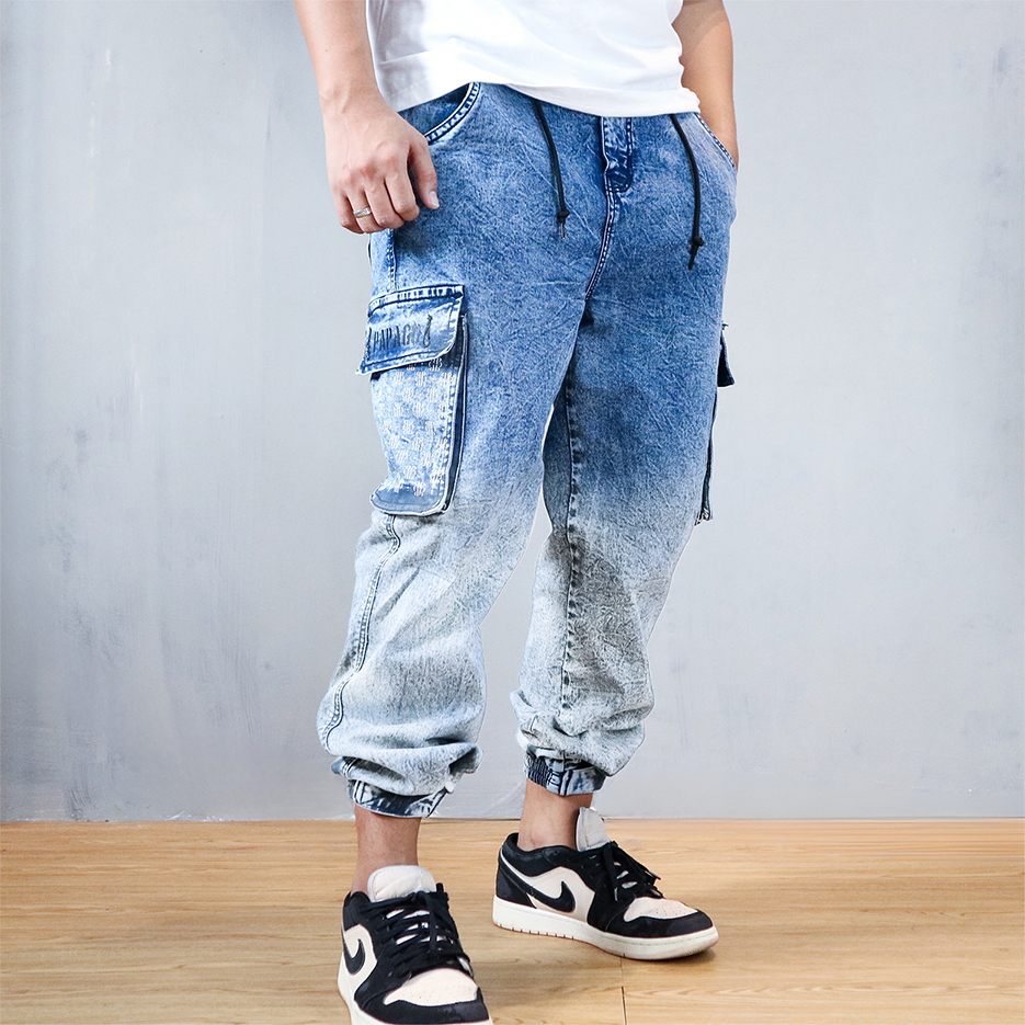 PAPAGO - CELANA JEANS PRIA BAGGY JOGGER - SANDWASH BLUE TWO TONE