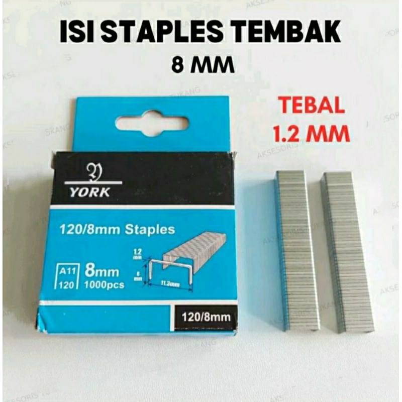 

Isi Staples Tebal 8mm Refill Stapler Hekter Tembak Merek York Besar 120/8mm 1000 Pcs