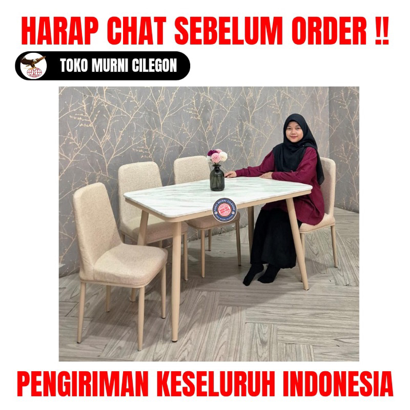 Meja Makan Marmer Celine + Kursi