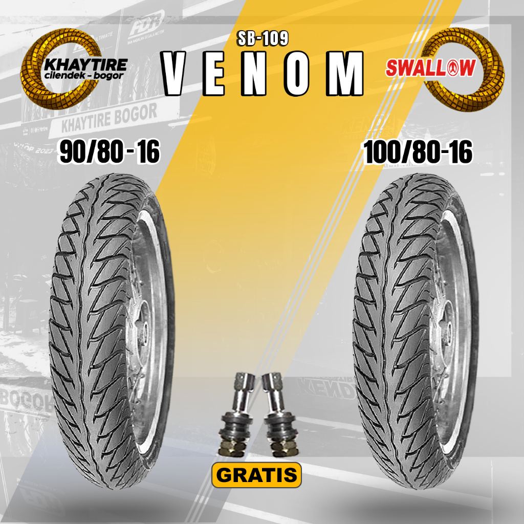 Sepasang Ban Motor Nouvo-Skywave-Hayate SWALLOW VENOM 90/80 & 100/80 Ring 16 Tubeless