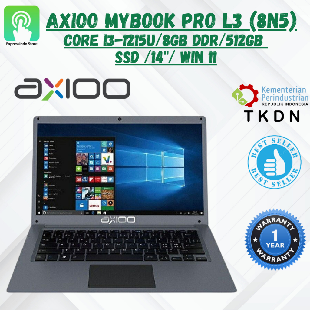 AXIOO Notebook Mybook pro L3 (8N5) Core i3-1215U, 8GB Ram,512GB NVMe, 14", Windows 11, Garansi 1 tah