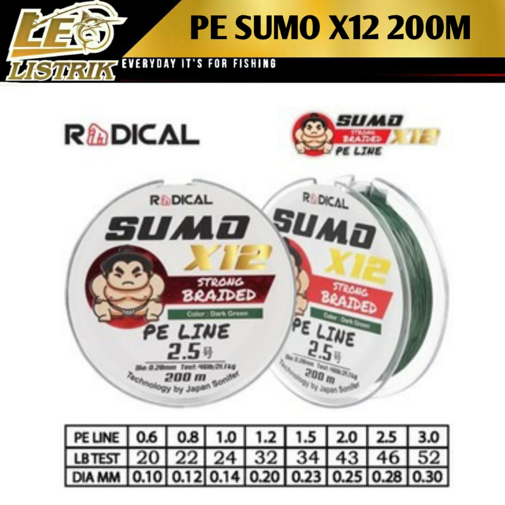 PE SUMO X12 200M PE PANCING RADICAL SUMO SENAR PANCING TERLARIS BENANG PE TERLARIS TALI PANCING TERL