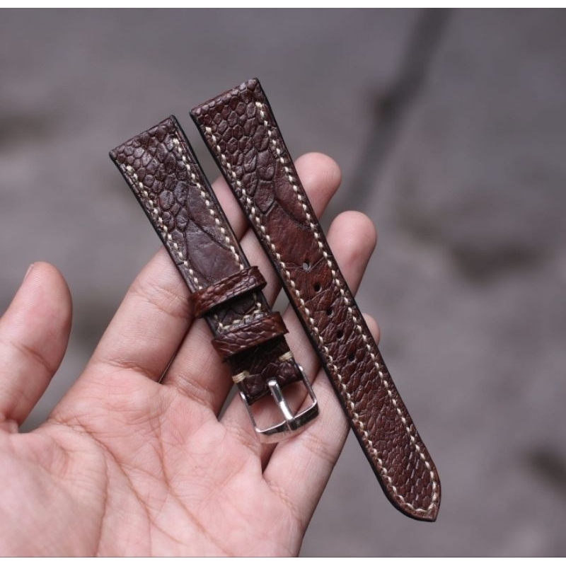 Strap Jam Tangan Kulit Ostrich Coklat Basic Free Buckle