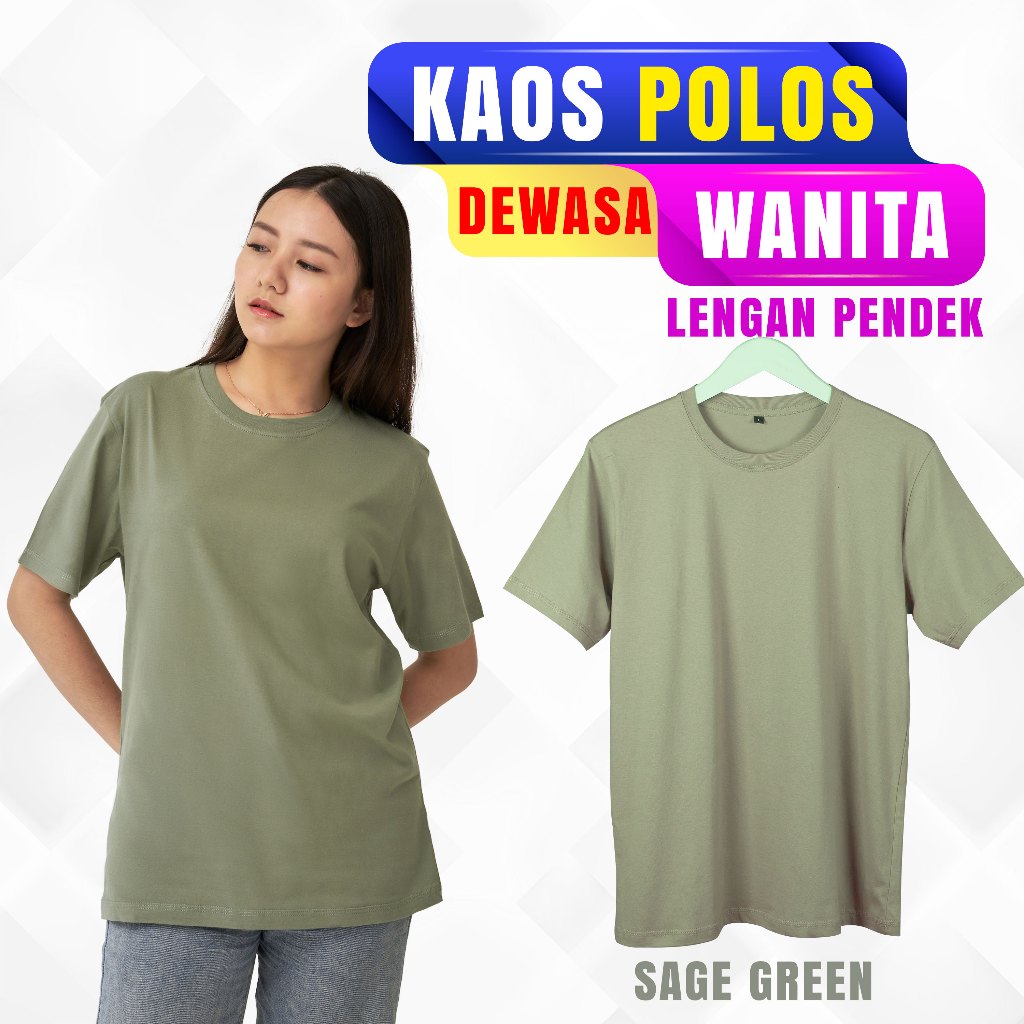 KAOS POLOS WANITA COTTON COMBED 30S - KAOS LENGAN PENDEK - SAGE GREEN