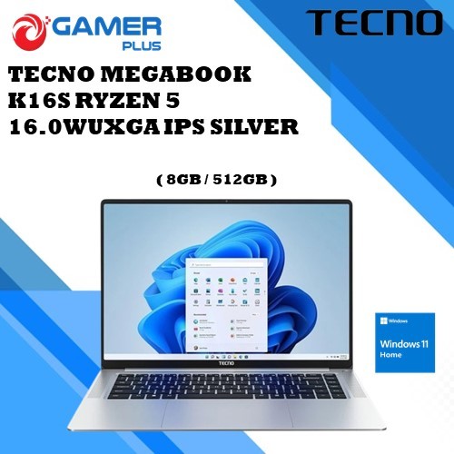 TECNO MEGABOOK K16S RYZEN 5 7430 8GB 512GB W11 16.0WUXGA IPS SILVER