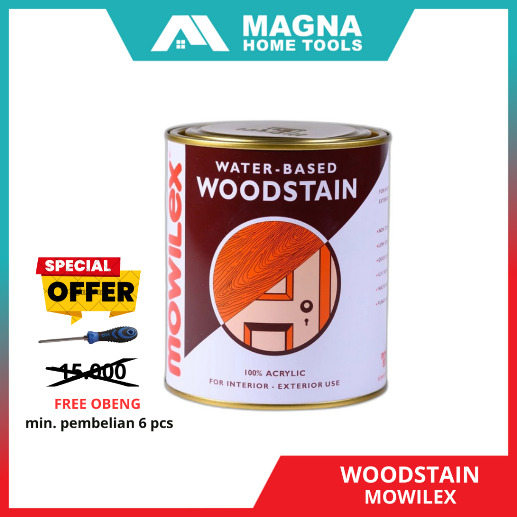 Mowilex Woodstain/Politur/Plitur/Pelitur/Cat Pelapis Kayu Waterbased Premium 1 liter