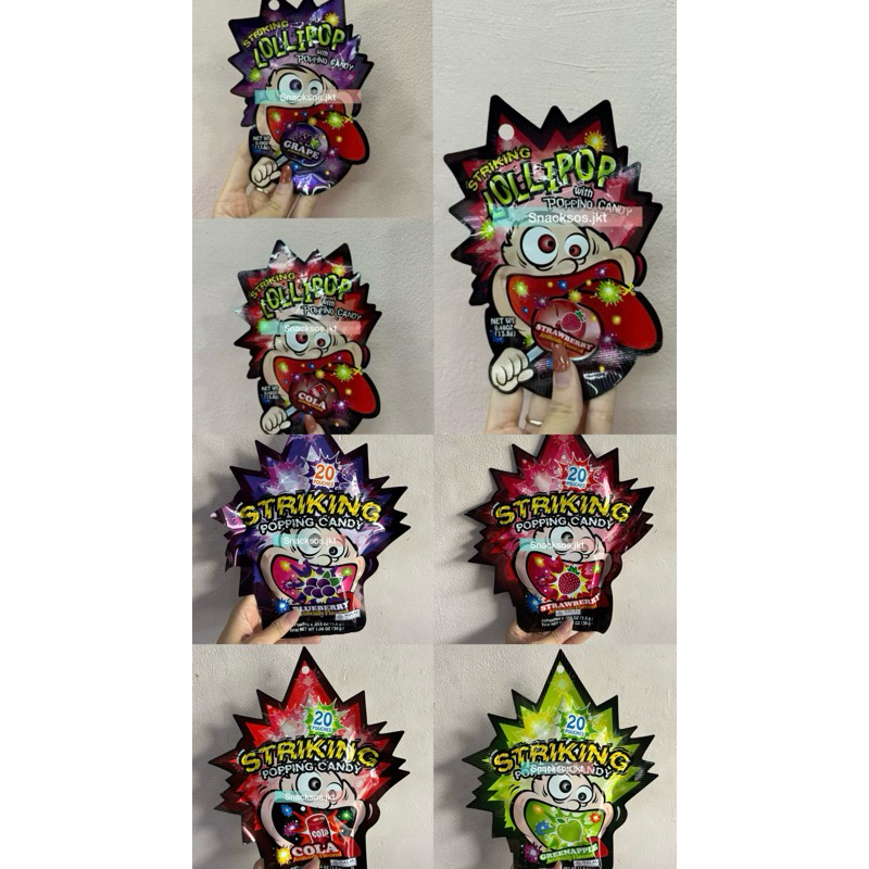 STRIKING LOLLIPOP WITH POPPING CANDY GRAPE / STRAWBERRY / COLA / BLUEBERRY / GREENAPPLE