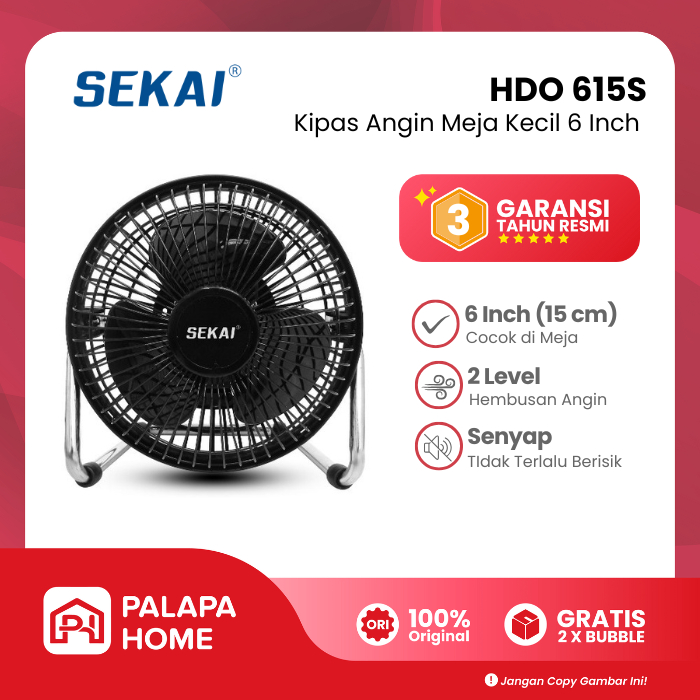 Sekai Kipas Angin Meja Kecil Listrik 6" HDO 615S 6 Inch 15cm | Mini Desk Fan Duduk Motor Tembaga