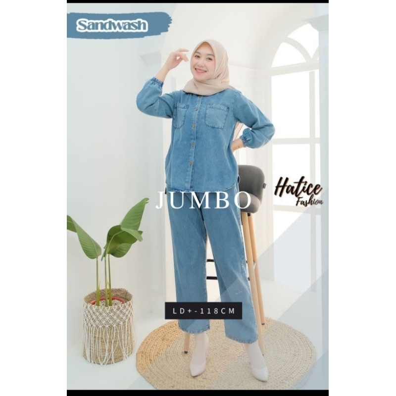 Setelan kemeja+celana jeans Jumbo