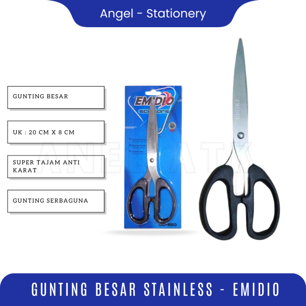 

Emidio Gunting Besar / Gunting Kertas / Gunting Stainless Serbaguna / Gunting Anti Karat / Lurus dan Tajam / Cash On Delivery / Atk Blessing