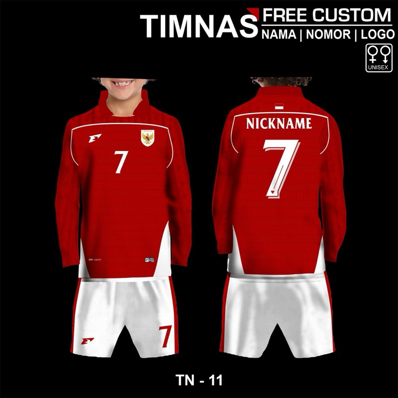 Setelan Lengan Panjang Anak Kerah Timnas Indonesia Jersey Baju Bola Kaos Olahraga Sepakbola