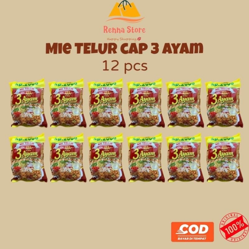 

Mie Telur Cap 3 Ayam 110gr (12pcs)Mie Kuning Food Noodles