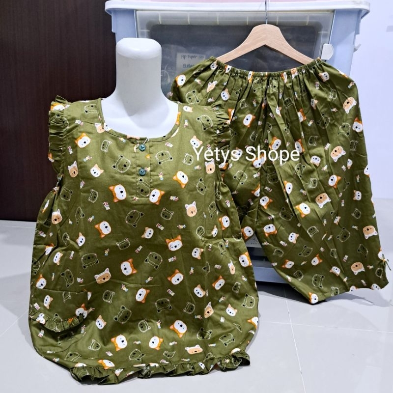 Set Baju Tidur Katun Wanita Tanpa Lengan Celana 3/4 Selutut Ukuran LD110