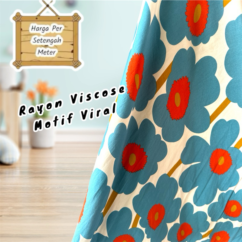 Kain Rayon Viscose Motif Bunga Besar