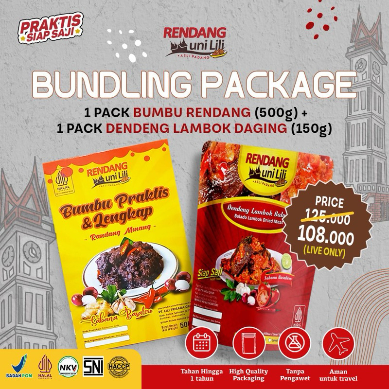 

PAKET BUNDLING 2 (Bumbu rendang 500 gr + dendeng lambok daging 120 gr) Rendang Uni LIli