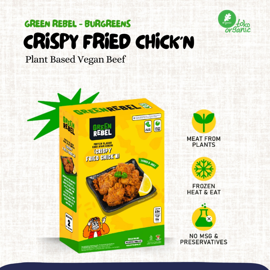 

Green Rebel Crispy Fried Chick'n (225gr) | Ayam Goreng Krispi Vegan, Chick"n dari Jamur, Makanan Diet Friendly Tinggi Serat | Burgreens Vegan BPOM