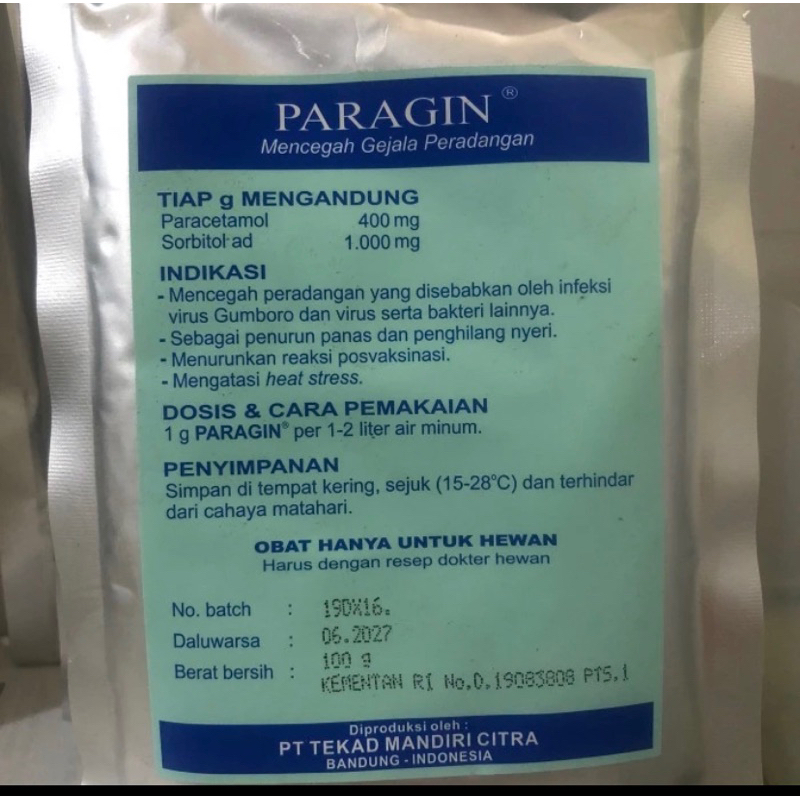 Paragin Obat Demam Ayam Anti Meriang Bebek Obat Ayam Petelur Setelah Vaksin