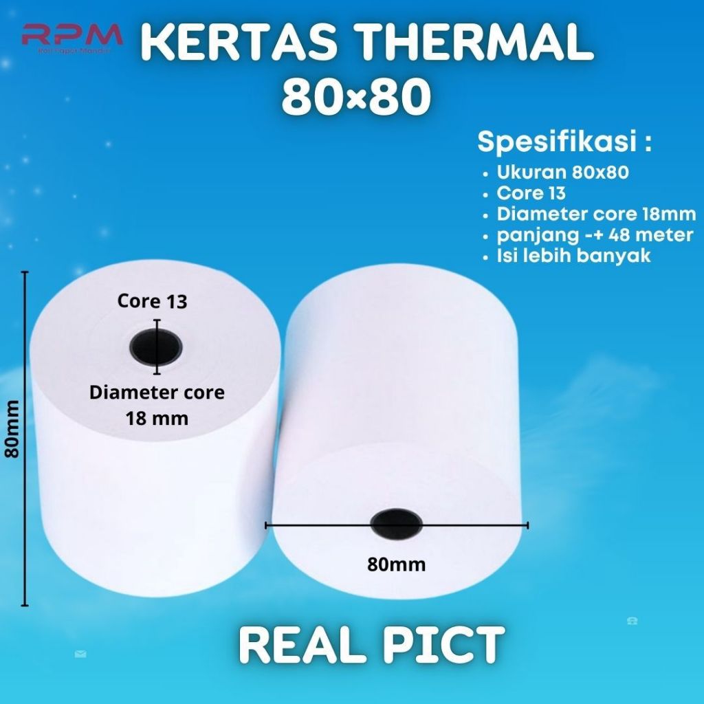 

Kertas Struk Thermal 80x80 Core13 80x80 mm Termal Roll Struk Kasir 80mm Printer Bluetooth