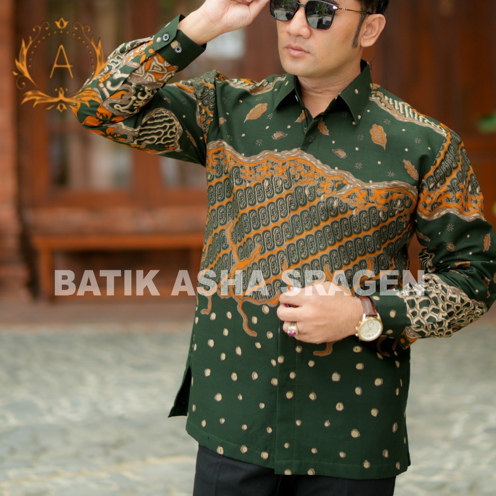 KODE T34X Batik asha  Kemeja batik regular  Motif Singkawang  Warna Hijau Army Kemeja Batik Kantor P