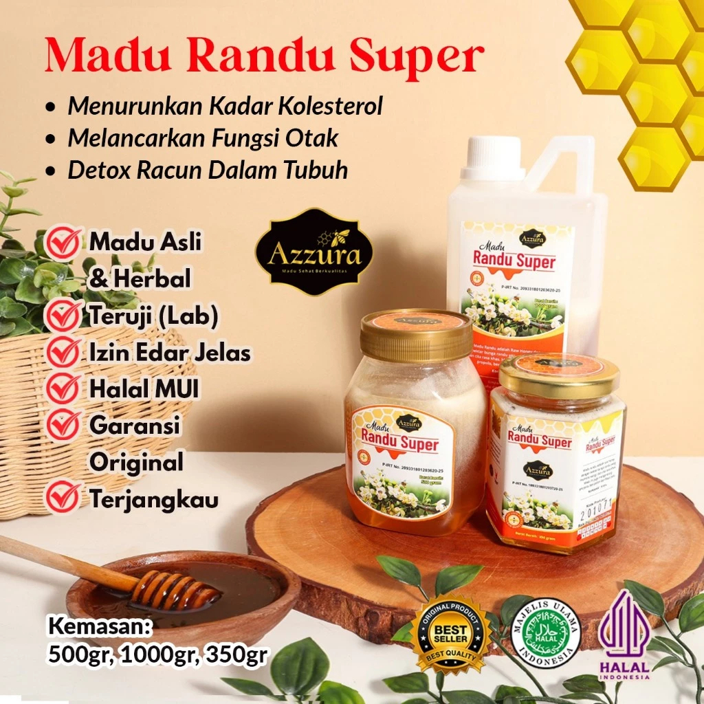 

Madu Azzura - Madu Randu Super Lebah Melifera Bee Pollen Royal Jelly Tanpa Campuran Original 100%