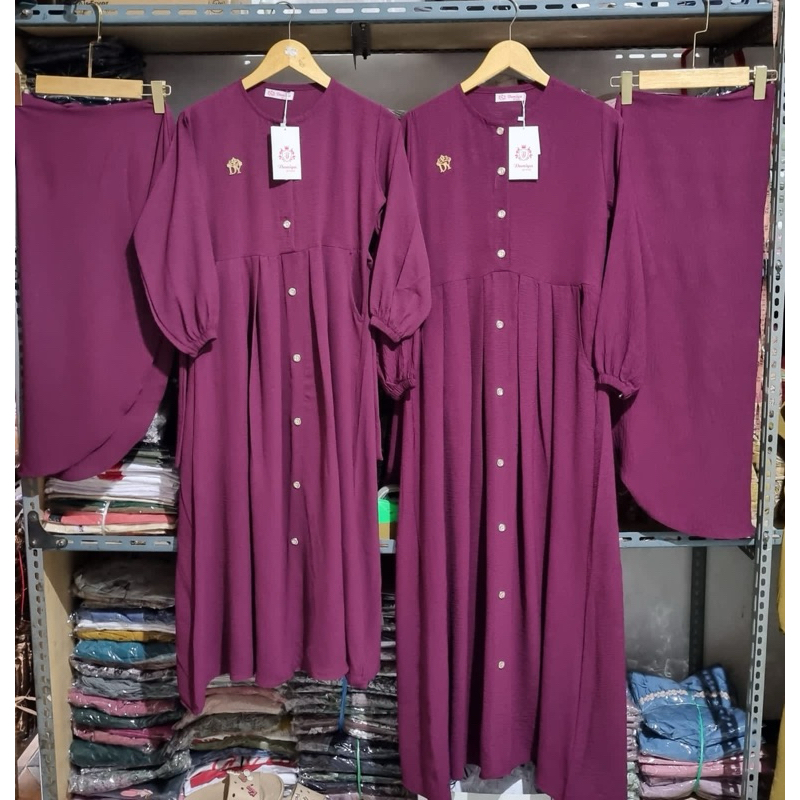 Gamis crinkle lengan balon wanita premium free hijab