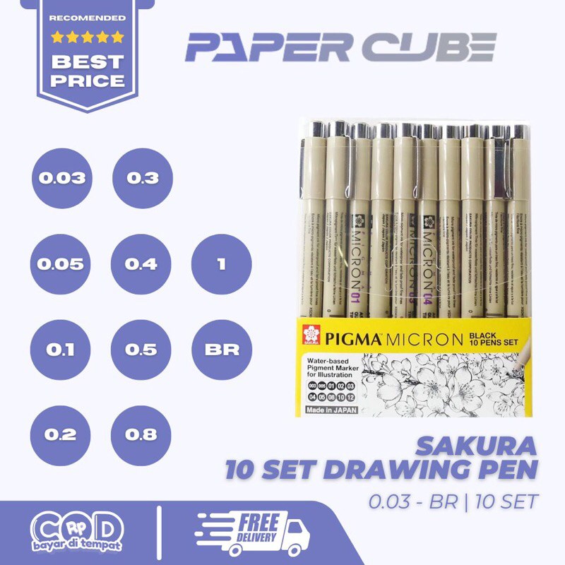 

SAKURA PIGMA MICRON | 10 SET DRAWING PEN & BRUSH PEN 0.03-BR