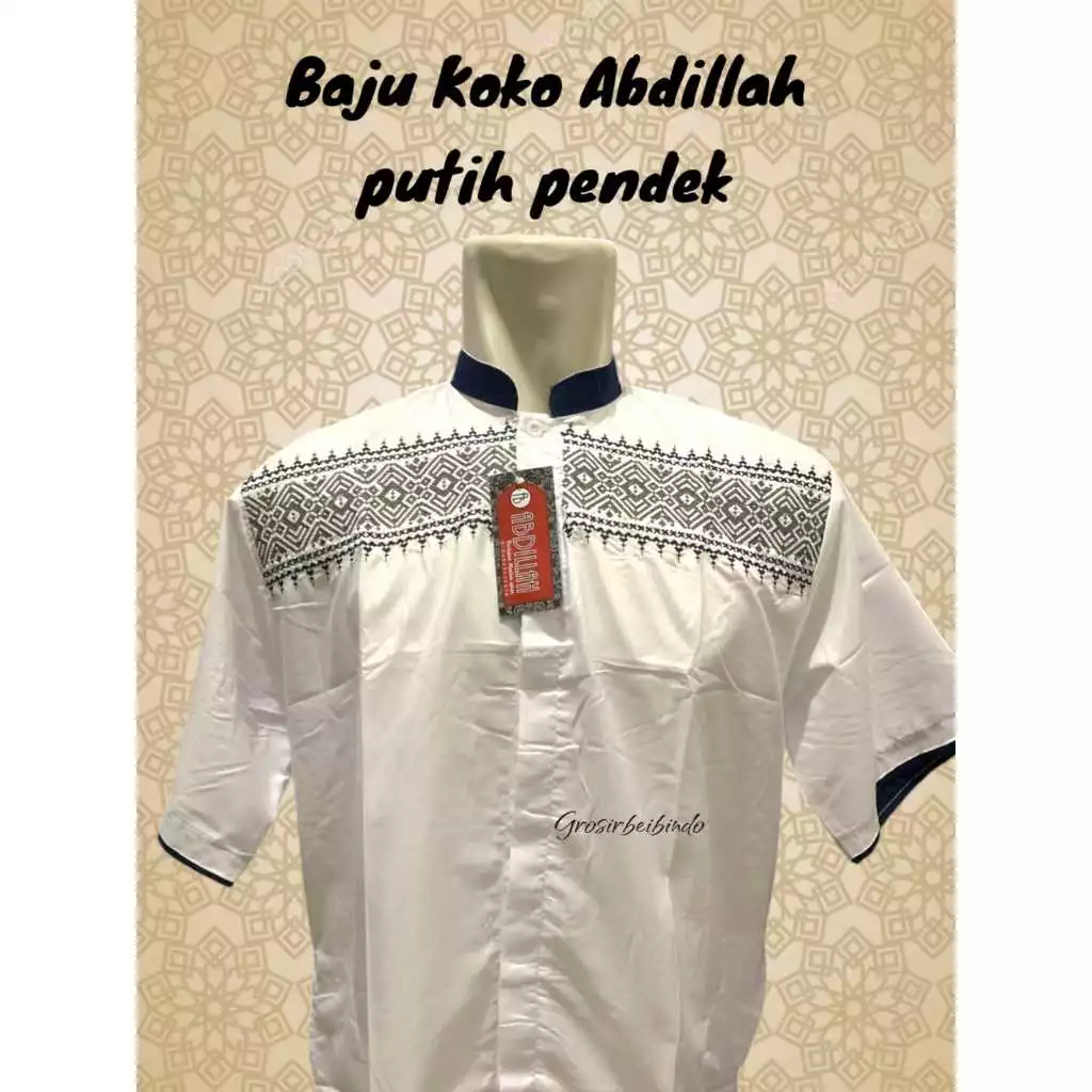 Baju koko Abdillah Putih Dewasa Abdillah Bordir Pendek (Grosir)