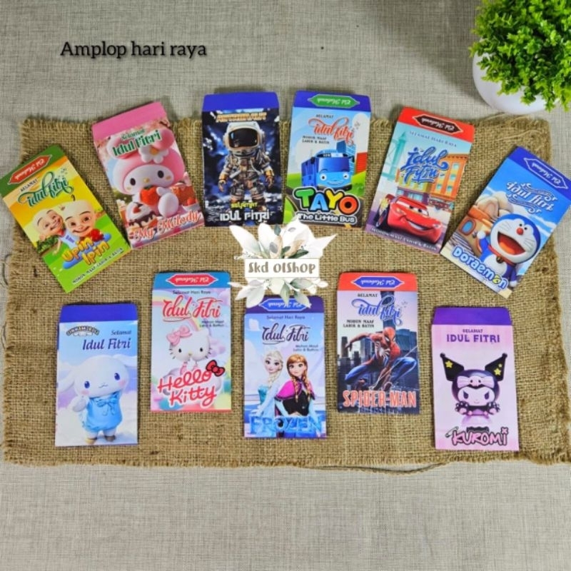

100 lembar Amplop lebaran idul fitri motif kartun B DF2 isi mix gambar size medium