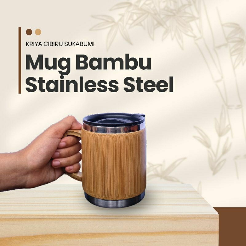 Mug Bambu Stainless Steel / Mug Bambu Estegkk / Mug Bambu Custom / Mug Bambu Ramah Lingkungan / Mug 