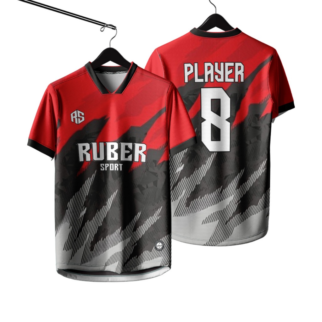 Jersey Futsal / Jersey Bola / Jersey Voli Custom Full Printing Bisa Satuan Merah Hitam Putih